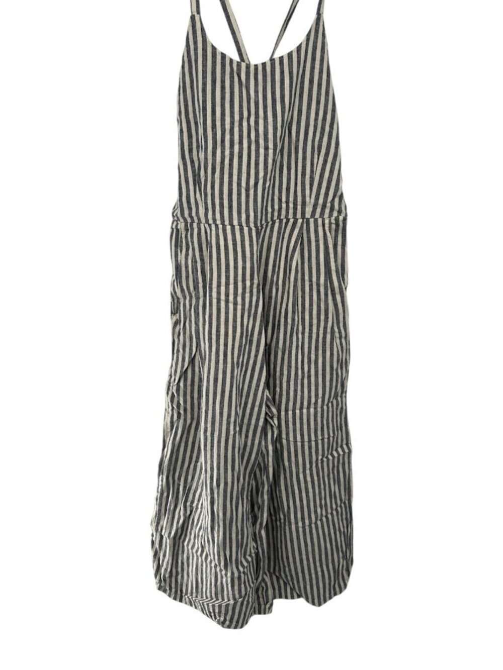 Tea Collection Linen Cotton Striped Jumpsuit Size 16 Pockets